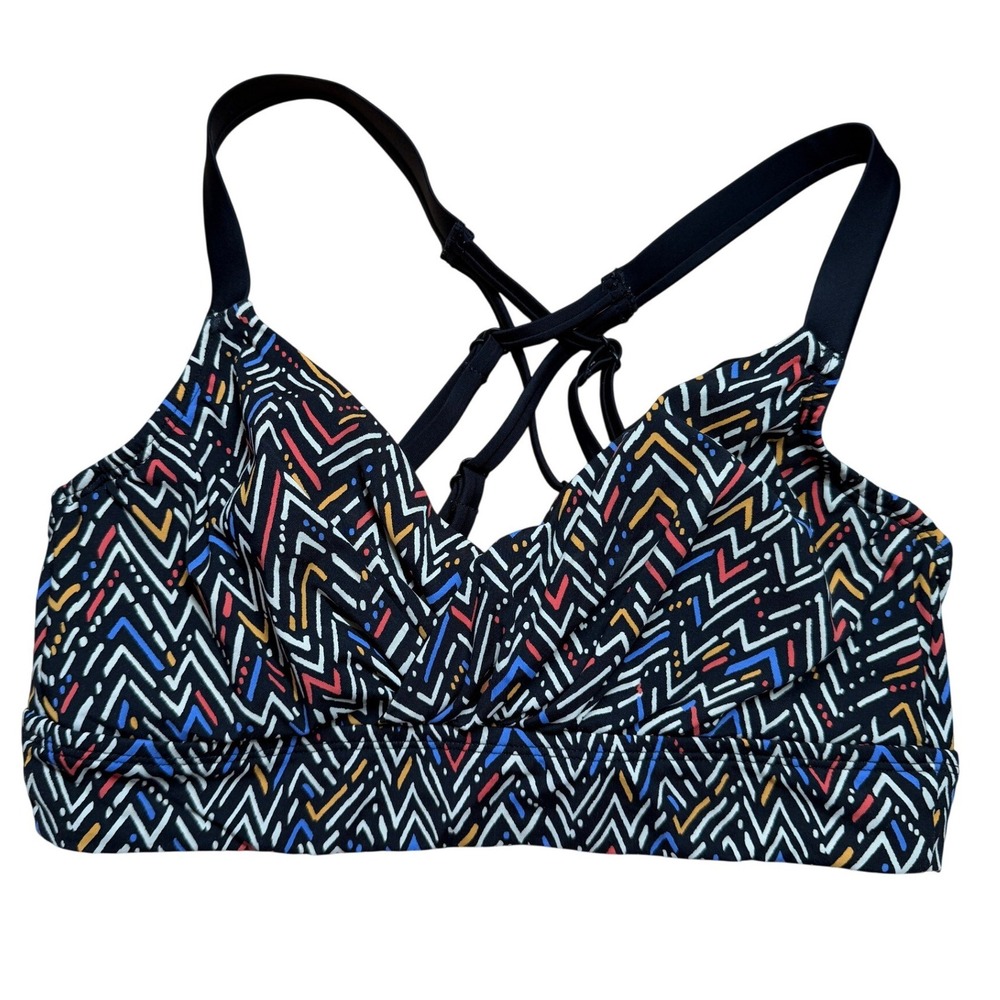 Title Nine Swim Top Women 34C Black Geometric Strappy Bikini Multicolor Beach